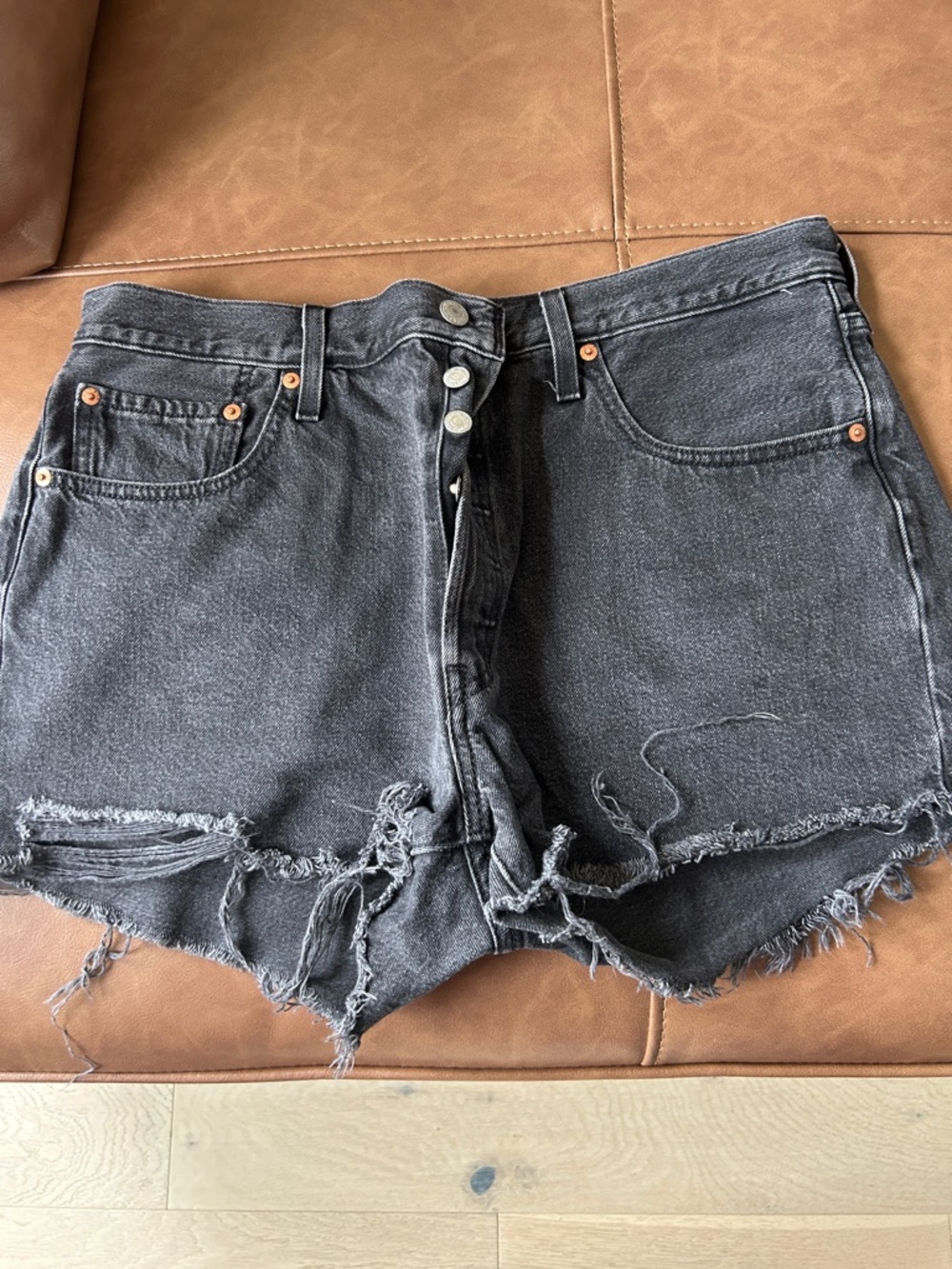 Levi’s Women's Distressed High-Rise Black Denim Shorts